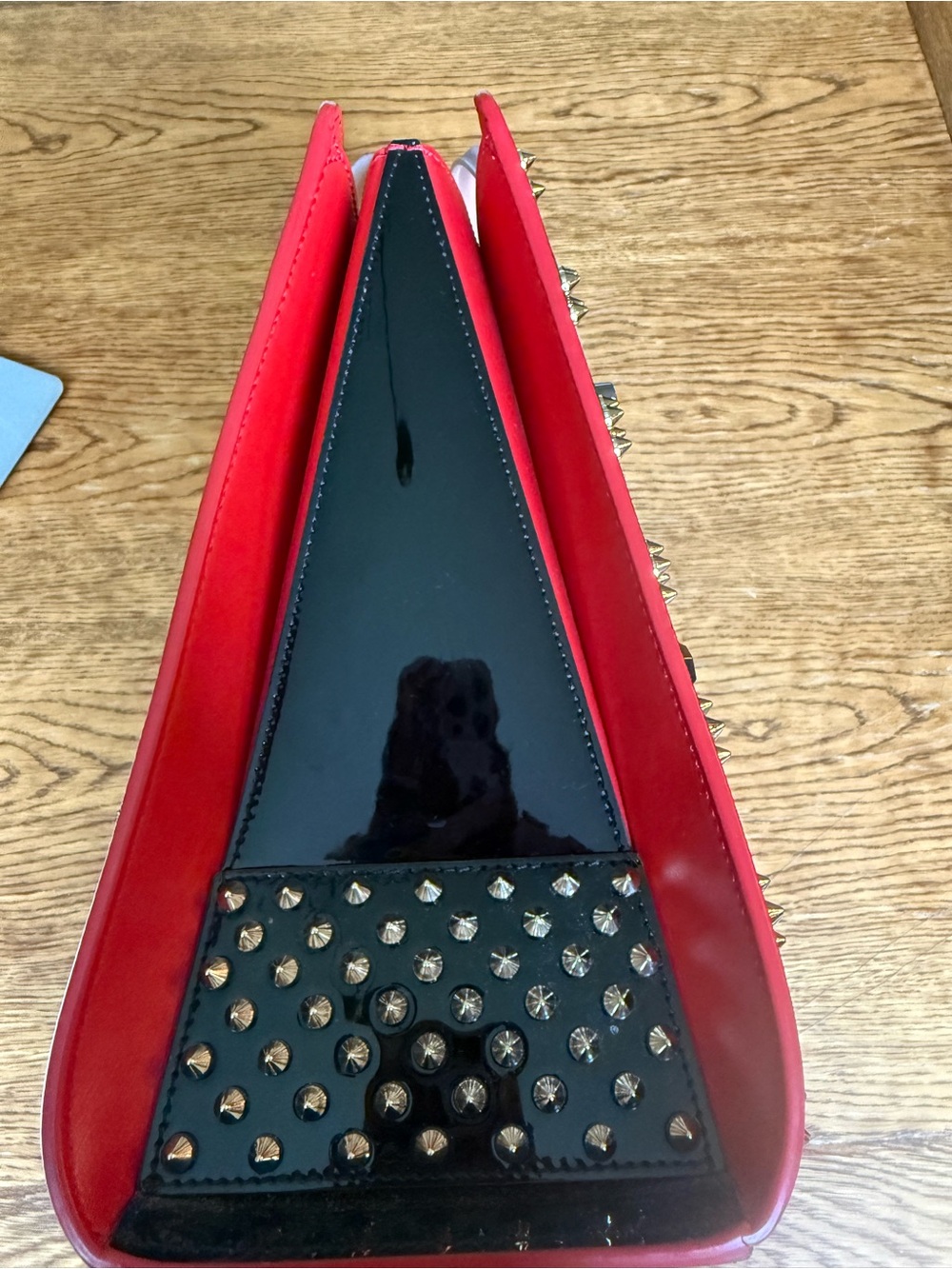 Christian Louboutin Paloma Black Studded Tote with Tan Handles and Red Trim - Picture 3 of 15